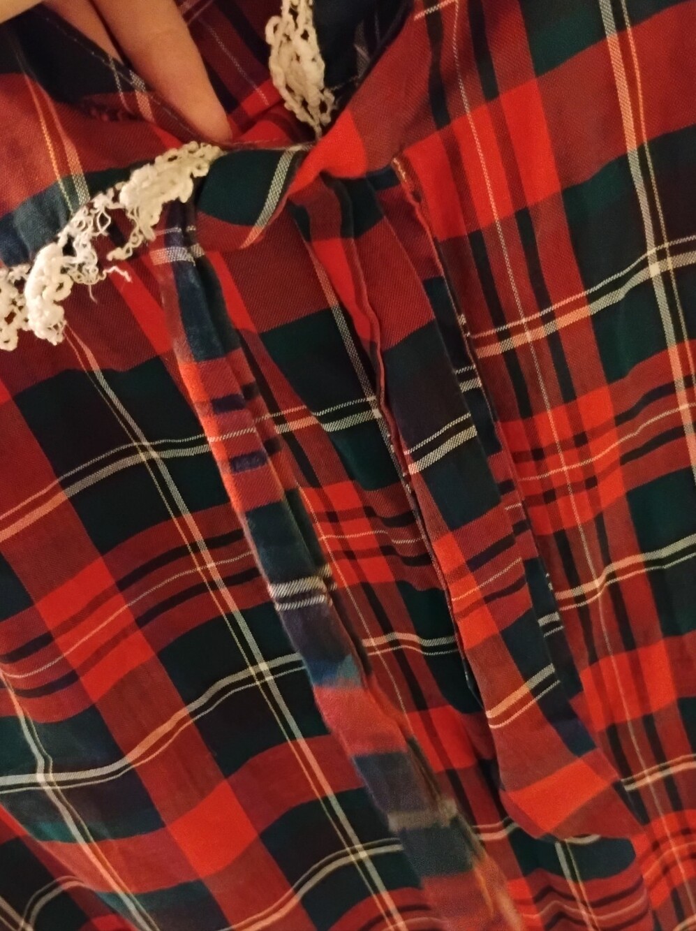 Vintage 1940s 1950s Plaid Roell Buttoned Belted Peter Pan Collar Lounge Dress - Picture 5 of 9